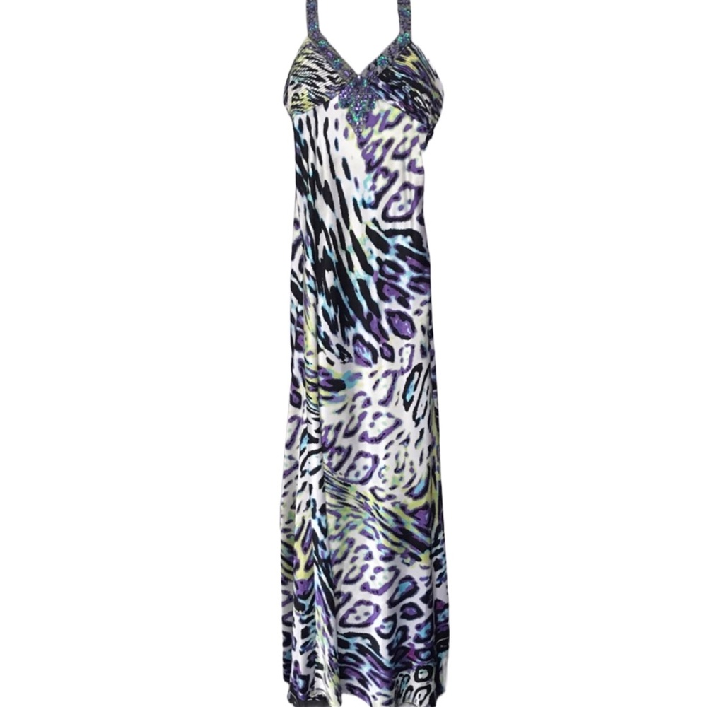 Colorful Animal Print Halter Party Dress, Size 1/2